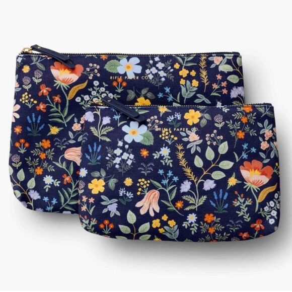 NWOT- Rifle Paper Co.- Bramble Zippered Pouch Set Navy Floral Pouch Duo - Picture 1 of 10